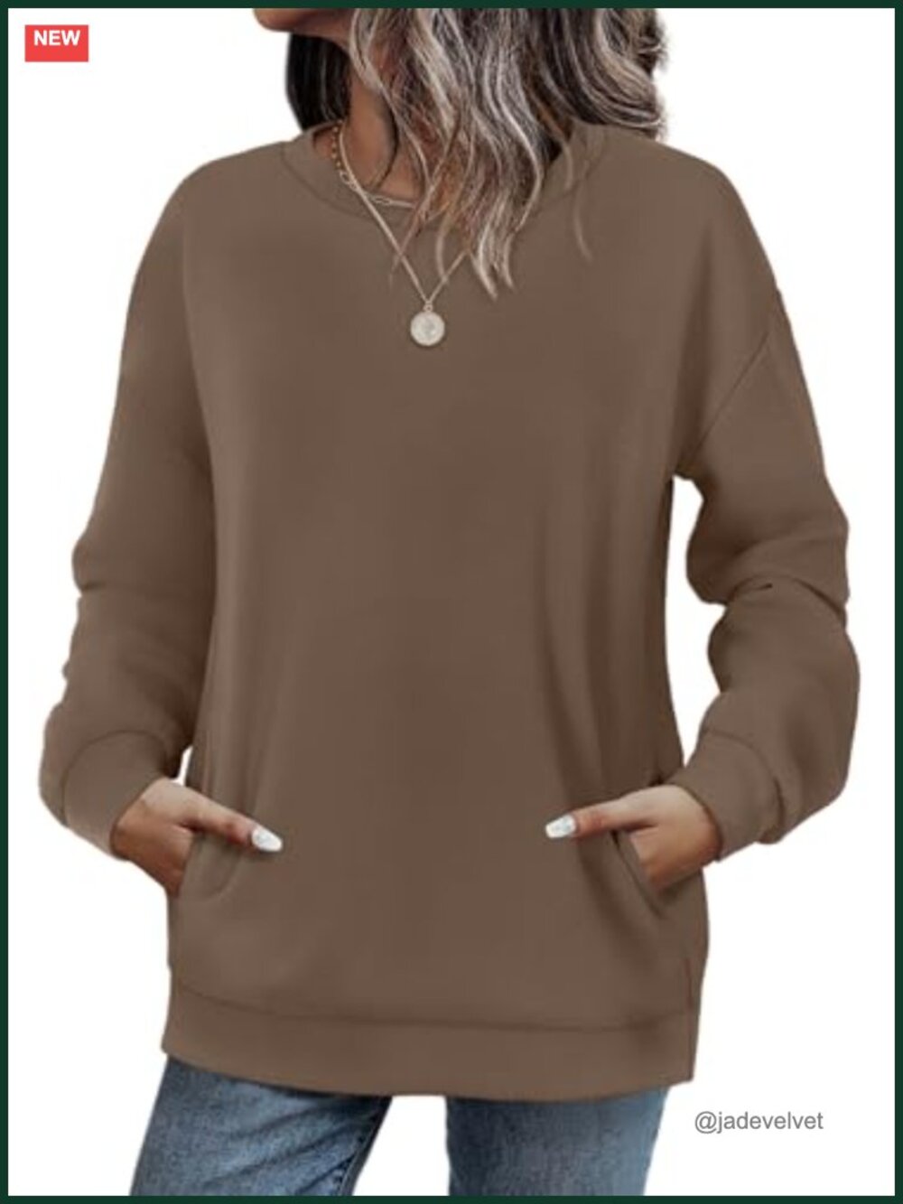 Women's Crewneck Sweatshirt with Pockets Long Sleeve Fall Fashion